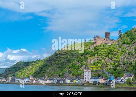 Schloss Katz aus dem 14. Jahrhundert, St. Goarshausen, Oberes Mittelrheintal, UNESCO-Weltkulturerbe, Rheinland-Pfalz, Deutschland Stockfoto