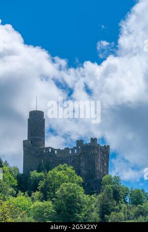 Mittelalterliche Burg Maus, heute in Privatbesitz, Oberes Mittelrheintal, UNESCO-Welterbe-Region, St. Goarshausen-Wellmich, Rheinland-Palati Stockfoto