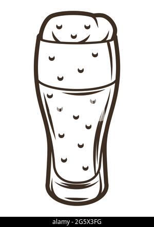 Illustration von Glaskelch mit Bier. Objekt in Gravur handgezeichneten Stil. Altes Element für Bierfest oder Oktoberfest. Stock Vektor