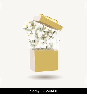 US-Dollar aus der Geschenkbox. Vektor. Stock Vektor