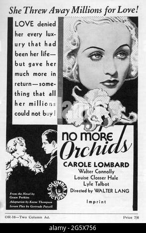 CAROLE LOMBARD und LYLE TALBOT in NO MORE ORCHIDS 1932 Regie WALTER LANG Geschichte Grace Perkins Adaption Keene Thompson Drehbuch Gertrude Purcell Kinematographie Joseph H. August Kostümdesign Robert Kalloch Columbia Picters Stockfoto