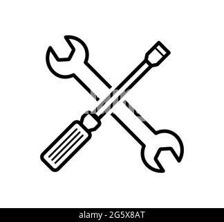 Symbol für Schraubendreher- und Schraubenschlüsselwerkzeuge für Reparaturservice oder Wartungskonstruktion Stock Vektor