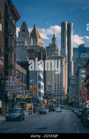 Center Street mit Blick auf das Rathaus, in Nolita, Manhattan, New York City Stockfoto