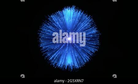 Abstrakter Hintergrund aus Glasfaser-Garben. Glühendes Kabelbündel. Stockfoto