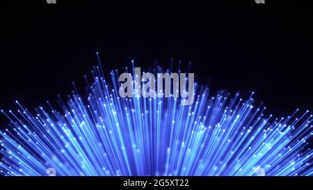 Abstrakter Hintergrund aus Glasfaser-Garben. Glühendes Kabelbündel. Stockfoto