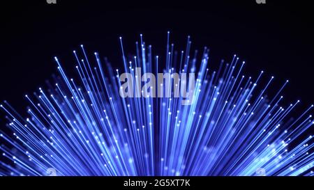 Abstrakter Hintergrund aus Glasfaser-Garben. Glühendes Kabelbündel. Stockfoto