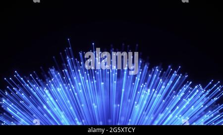 Abstrakter Hintergrund aus Glasfaser-Garben. Glühendes Kabelbündel. Stockfoto