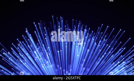 Abstrakter Hintergrund aus Glasfaser-Garben. Glühendes Kabelbündel. Stockfoto