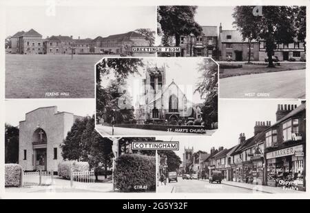 Vintage Schwarz-Weiß-Fotopostkarte von Cottingham, East Riding of Yorkshire, England, Großbritannien, 1950er Jahre. Stockfoto