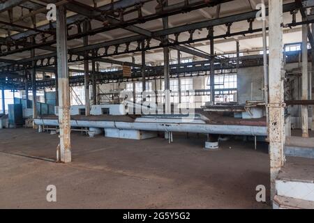 FRAY BENTOS, URUGUAY - 18. FEB 2015: Das Innere einer ehemaligen Fleischfabrik, heute Museum der industriellen Revolution. Stockfoto