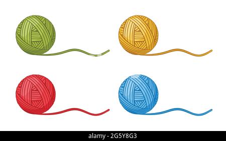 Ball aus Strickfaden Icon-Set. Rundkein aus Wolle, Baumwollgarn für handgemachtes Häkeln, Stricknadeln Hobby. Material Strickmode. Clew-Filament. Vektor Stock Vektor