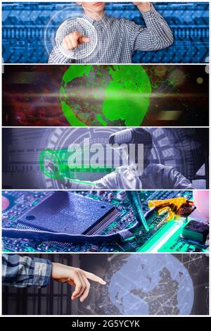 Collage von fünf Fotos von der neuen, modernen Smart technologies Thema Stockfoto