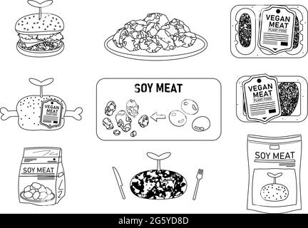 Dies ist eine Illustration von veganem Fleisch mit Sojabohnen Stock Vektor