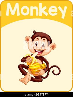 Pädagogische englische Wortkarte von Monkey Illustration Stock Vektor