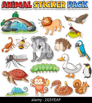 Niedliche wilde Tiere Aufkleber Pack isolierte Illustration Stock Vektor