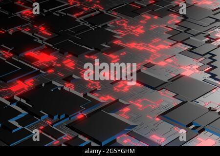 Abstrakter Science-Fiction-futuristischer Hintergrund. Metallmaterial Muster Landschaft. 3D-Rendering-Bild Stockfoto