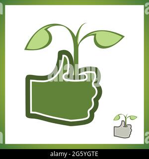 Symbol „Pflege der Anlage“. Hand, halten, sapling, Blatt. Gartenkonzept. Vektorgrafik kann für Themen wie Wachstum, Pflanzung, Ökologie verwendet werden Stock Vektor