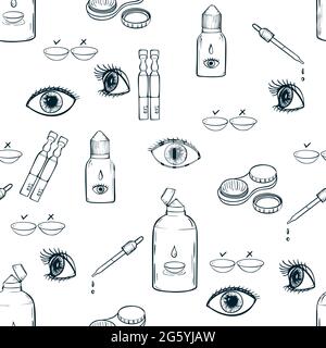 Kontaktlinsen Gesundheitswesen Vektor Illustration. Zeichentricksymbole für die Augenheilkunde. Stock Vektor