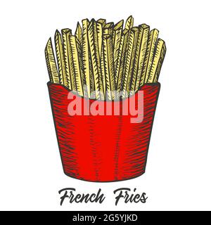 Handgezeichnete Skizze für Pommes Frites. Vektor detailliertes Fastfood-Symbol. Stock Vektor