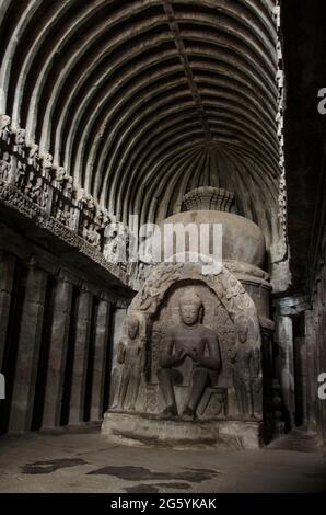 Big Buddha, Ellora-Höhlen, Aurangabad-Indien, UNESCO-Weltkulturerbe Stockfoto