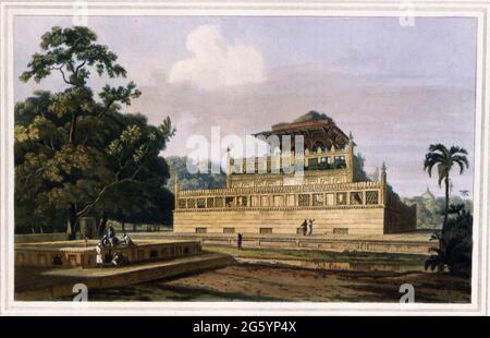 Mausoleum des Ranee, Ehefrau des Imperators Jehangire, in der Nähe von Allahbad, 1801 aus dem Buch "Orientalische Landschaft: Hundertfünfzig Ansichten der Architektur, Antiquitäten und Landschaft Landschaft Landschaft Hindoostan" von Thomas Daniell, und William Daniell, Veröffentlicht in London von den Autoren 1. Mai 1813 Stockfoto