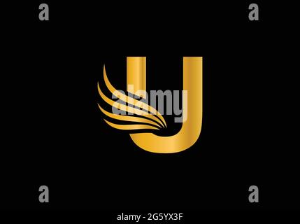 Goldenes U-Letter-Logo mit Vektor-Vorlage für kreative moderne Business-Typografie. Falcon Logo-Konzept Stock Vektor