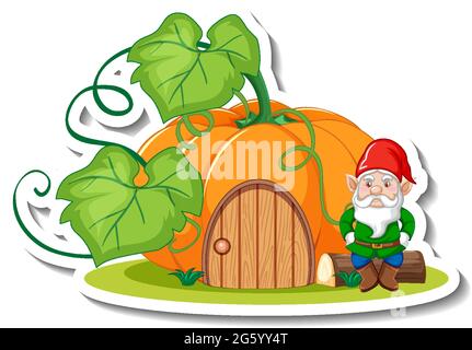 Eine Stickervorlage mit Gartenzwerg oder Zwerg-Cartoon-Figuren-Illustration Stock Vektor