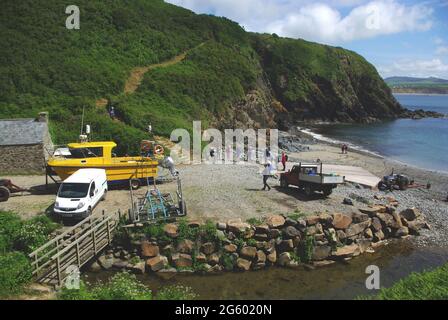 Sommer 2021 - der Ausgangspunkt für die Bardsey Island Ferry, Porth Meudwy, Llyn Peninsula, Gwynedd, North Wales, Großbritannien, Europa Stockfoto