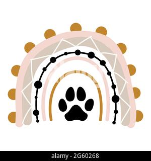 Hundefußabdrücke im Boho-Regenbogen-Logo. - schöne Vektor-Dekoration. Geeignet für Logo-Elemente, Poster, Textilien, Geschenke, T-Shirts. Symbole für Tierliebhaber. Stock Vektor