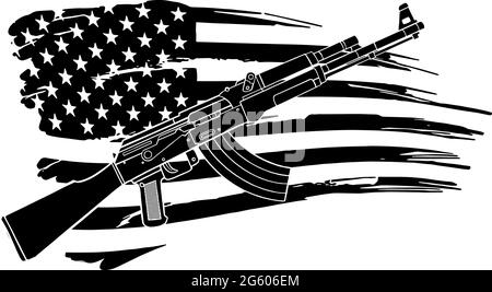 Illustration der US-Flagge mit einem AK 47 Gewehr Stock Vektor