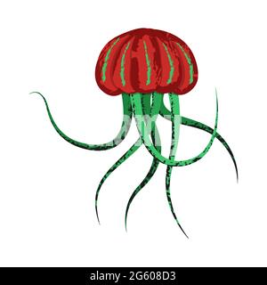 Quallen Cartoon Illustration. Isoliert auf weißem Hintergrund. Stock Vektor