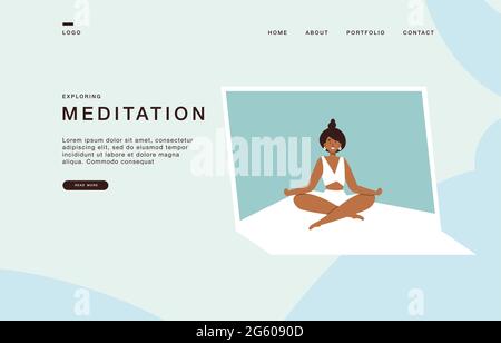 Landing-Page-Vorlage für Websites mit Vektor-Illustration Mädchen tun Yoga-Training zu Hause, Online-Kurse Stock Vektor