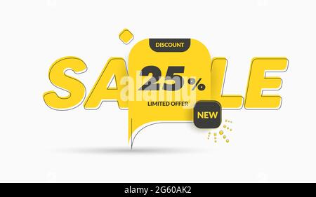 Vektor-Quadrat mit abgerundeten Ecken gelb und schwarz Bein Etikett für große Verkauf und Rabatte. Template-Tag, Webbanner mit Kontur, Text und Prozent. Stock Vektor