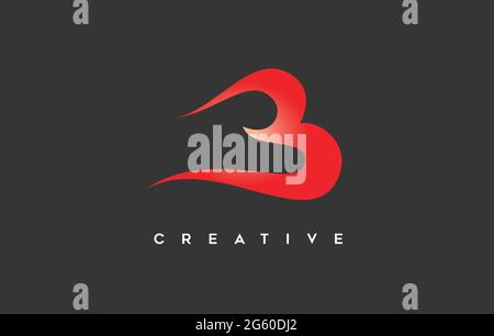 Buchstabe B Symbol Logo. Gekrümmter kreativer Buchstabe B Logo Design mit Swoosh Style Design und Orange Farbe auf schwarzem Hintergrund Vektor Illustration. Stock Vektor