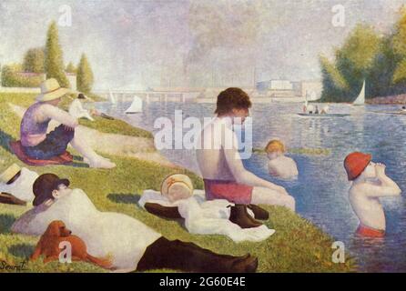 Georges Seurat Kunstwerk - Badegäste in Asnières - Une baignade, Asnières - 1884. Stockfoto