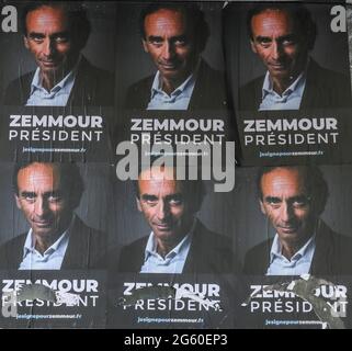 PLAKATKAMPAGNE ZEMMOUR PRÄSIDENT IN PARIS Stockfoto