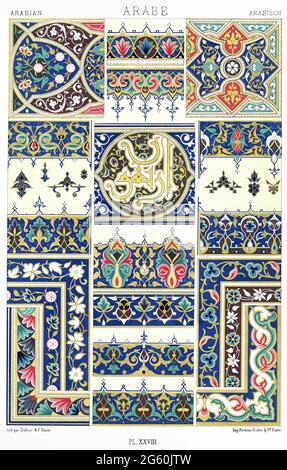 Arabische Kunst - Handschriften Illuminationen - verzierte Inschriften - luminierter Koran, kufische Spuren des byzantinischen Stils etc. - durch den Ornament 1880. Stockfoto