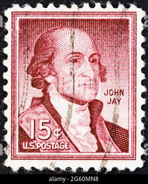 USA - UM 1954: Eine in den USA gedruckte Briefmarke aus der 'Liberty'-Ausgabe zeigt John Jay, um 1954. Stockfoto