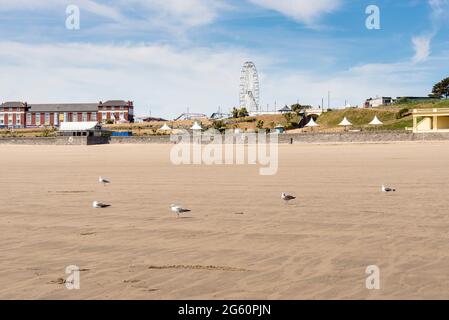 Aufgrund der Covid-19-Sperre ist der Strand auf Barry Island fast menschenleer, obwohl es ein sonniger Frühlingsurlaub ist Stockfoto