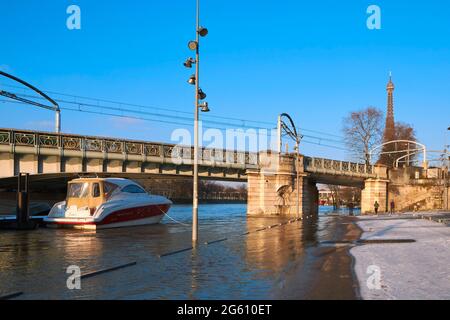 Frankreich, Paris, die Ufer der seine, die Flut der seine im Februar 2021, Quai de Javel Stockfoto