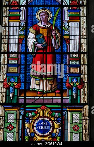 Frankreich, Doubs, Bretonvillers, Geburt Notre Dame Kirche im Jahr 1766 umgebaut, Saint Ferjeux Glasfenster Stockfoto