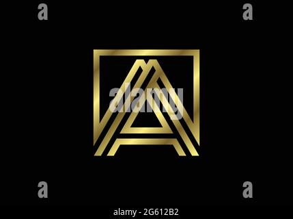 Goldene große Linien Buchstabe A. Kreative Linienbriefe Design, Graphic Alphabet Symbol für Logo, Poster, Einladung. Vektor Stock Vektor