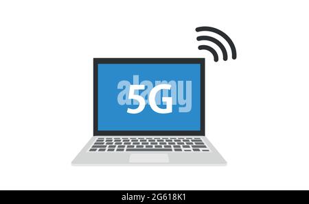 Abstrakte Illustration mit 5g Internet auf Laptop. Konzept für drahtlose mobile Telekommunikationsdienste. Stock Vektor