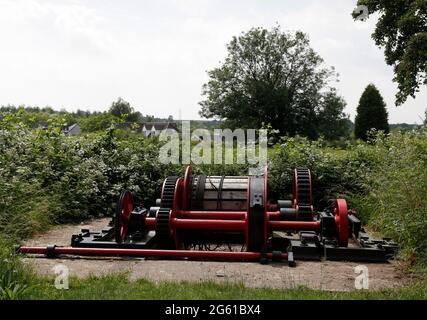 Swannington, Leicestershire, Großbritannien. Juli 2021. Überreste des Inspektionsmotors der Kalkutta-Pumpstäbe auf der ehemaligen Swannington-Steigung. Swannington Stockfoto