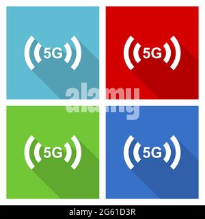 5G Internet drahtlose Kommunikation, Netzwerk-Icon-Set, flache Design-Vektor-Illustration in eps 10 für webdesign und mobile Anwendungen in vier Farben op Stock Vektor