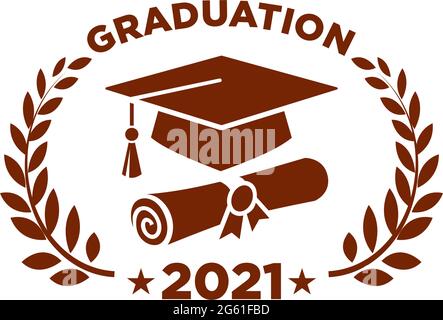 Absolvent der Klasse 2021. Das Konzept der Registrierung von Glückwünschen für Schulabgänger. Design für T-Shirt, Flyer, Einladung, Grußkarte. Illust Stock Vektor