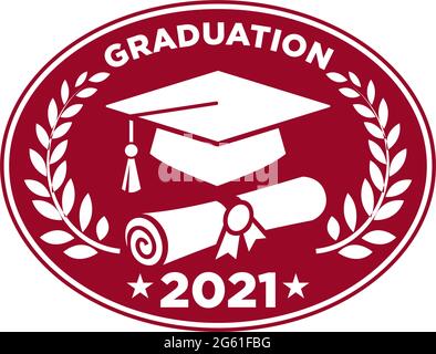 Absolvent der Klasse 2021. Das Konzept der Registrierung von Glückwünschen für Schulabgänger. Design für T-Shirt, Flyer, Einladung, Grußkarte. Illust Stock Vektor