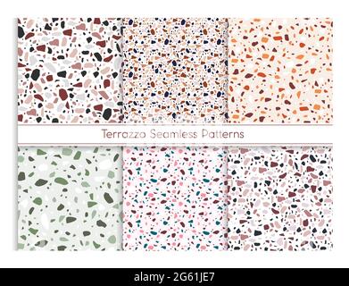 Terrazzo nahtlose Muster Vektor Illustration Set, Marmor Mosaik Stein Textur für Boden oder Wand, klassische Bodenbelag Design abstrakten Hintergrund Stock Vektor