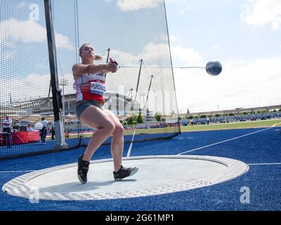 MANCHESTER - ENGLAND 25/27 JUN 21: Anna Purchase tritt im Hammer bei den Muller British Athletics Championships im Manchester Regional are an Stockfoto