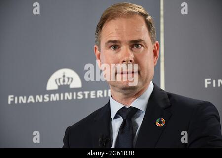 Kopenhagen /Dänemark/ 27.August 2019/Dänemarks Finanzminister Nocolai Wammen hält Pressekonferenz für nationale Medien im Finanzministerium in Stockfoto